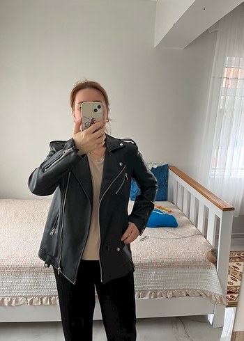 Stradivarius Kadın Siyah Deri Biker Ceket - Görsel 7