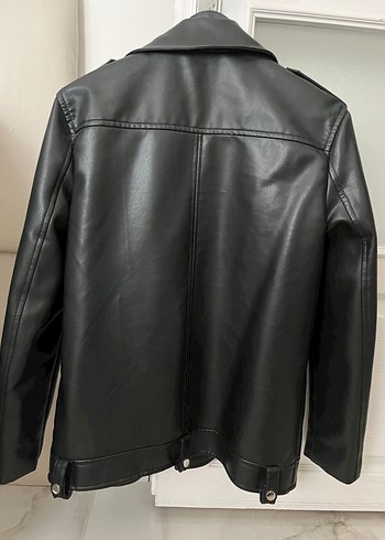 Stradivarius Kadın Siyah Deri Biker Ceket - Görsel 9