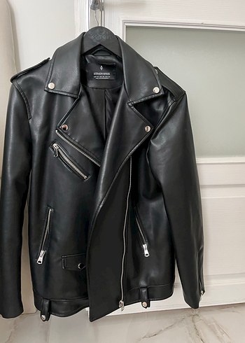 Stradivarius Kadın Siyah Deri Biker Ceket - Görsel 2