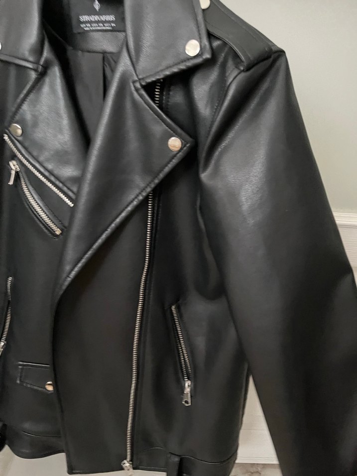 Stradivarius Kadın Siyah Deri Biker Ceket - Görsel 5