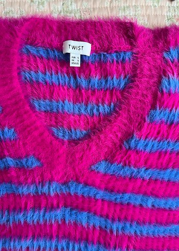 Twist Renkli Çizgili V Yaka Örgü Kadın Kazak - Görsel 6