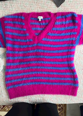 Twist Renkli Çizgili V Yaka Örgü Kadın Kazak - Görsel 4