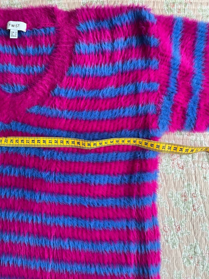 Twist Renkli Çizgili V Yaka Örgü Kadın Kazak - Görsel 2