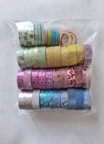 Bubu renkli simli dekoratif maskeme bandı. Washi tape seti