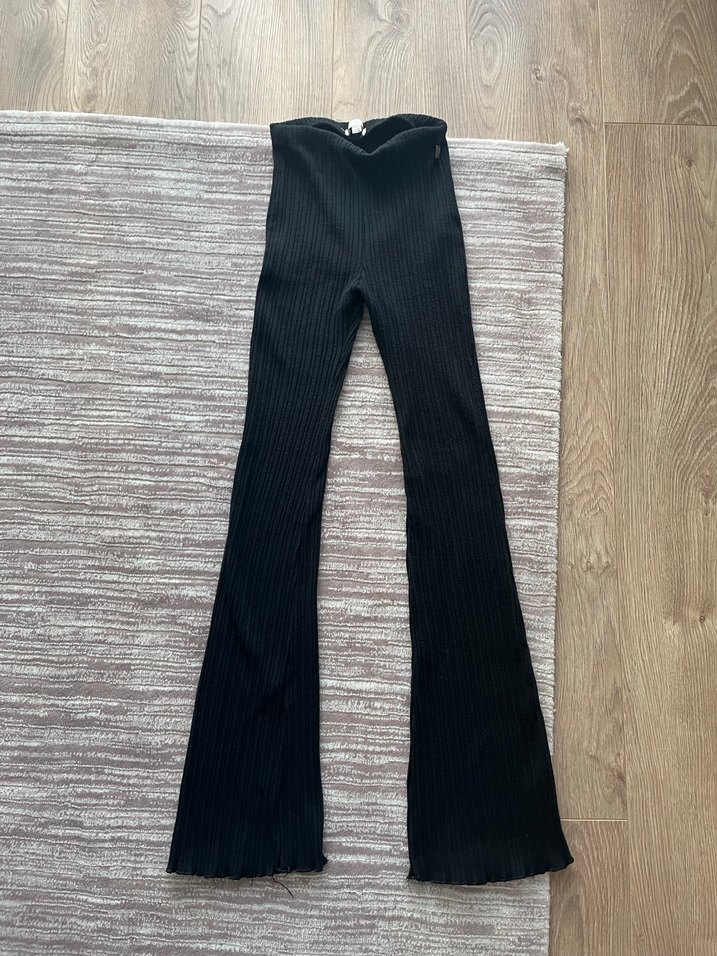 Siyah Kadın Süet İspanyol Paça Tayt - Görsel 2