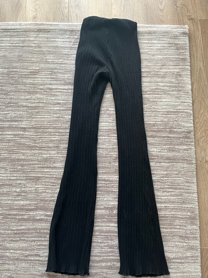 Siyah Kadın Süet İspanyol Paça Tayt - Görsel 3