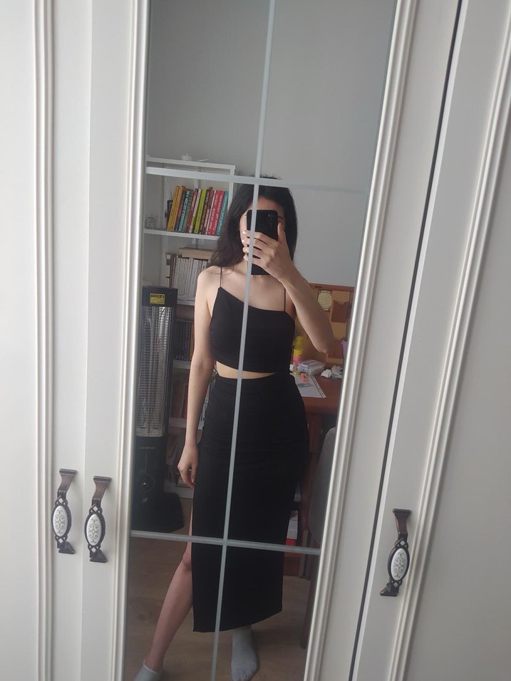 Quzu Siyah Drapeli Elbise - Görsel 2