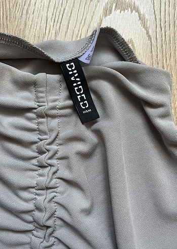 H&M Gri Drapeli Yüksek Yakalı Mini Elbise - Görsel 5