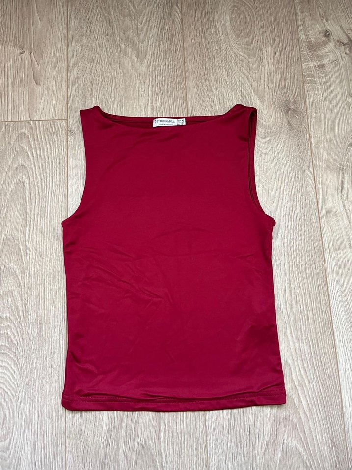 Stradivarius Bordo Kadın Kolsuz Top - Görsel 2