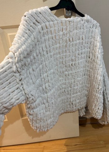 Kadın Beyaz Örgü Alize PuffyHırka - Görsel 3