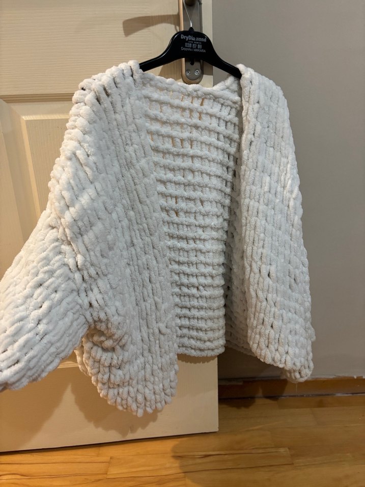 Kadın Beyaz Örgü Alize PuffyHırka - Görsel 2