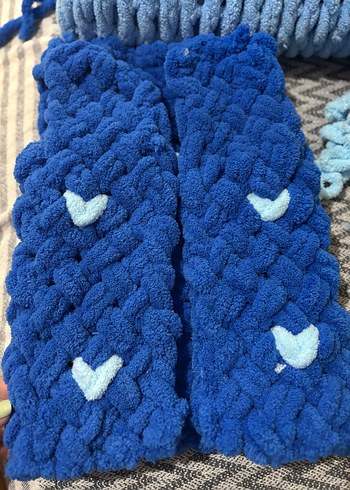 Kapli Mavi Örgü Bebek Yeleği - Görsel 2