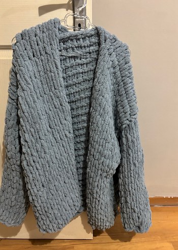 Gri Alize Puffy Midi Örgü Kadın Hırka - Görsel 2