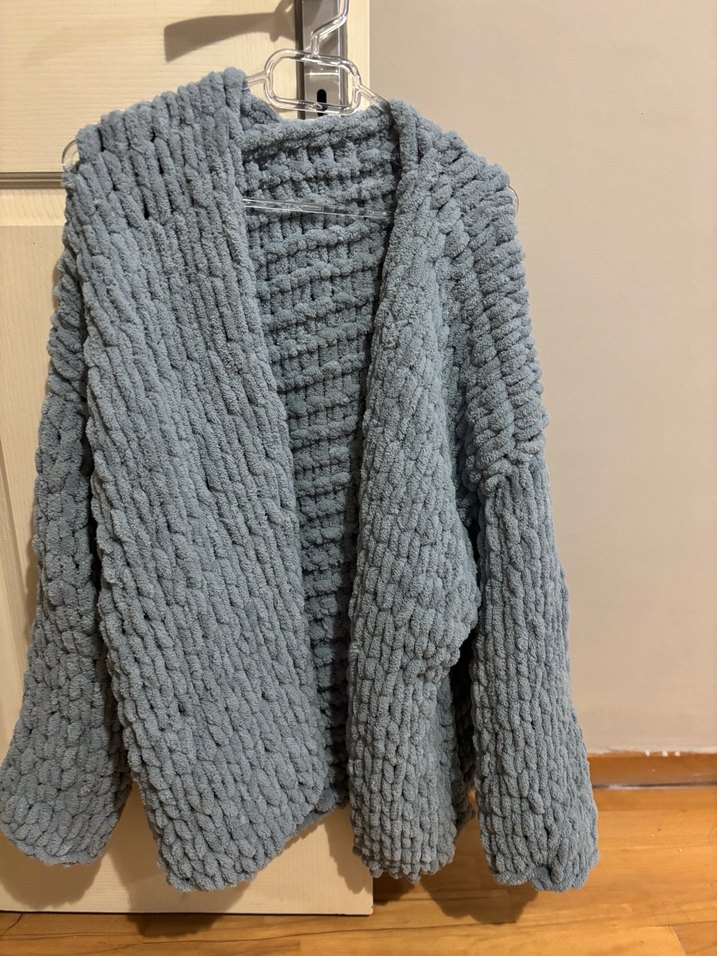 Gri Alize Puffy Midi Örgü Kadın Hırka - Görsel 2