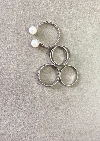 SIFIR&ÇELİK İnci Detaylı Minimalist silver Yüzük Seti - Görsel 2