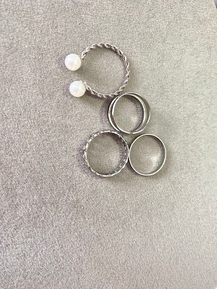 SIFIR&ÇELİK İnci Detaylı Minimalist silver Yüzük Seti - Görsel 2