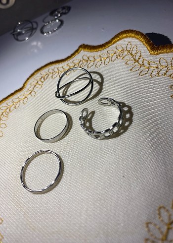 SIFIR & ÇELİK | Zincir ve Çapraz Tasarımlı 4'lü Yüzük Seti - Görsel 3