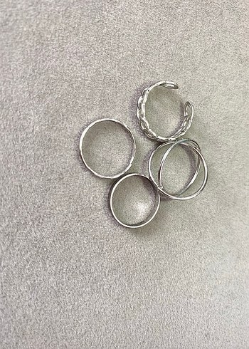 SIFIR & ÇELİK | Zincir ve Çapraz Tasarımlı 4'lü Yüzük Seti - Görsel 2