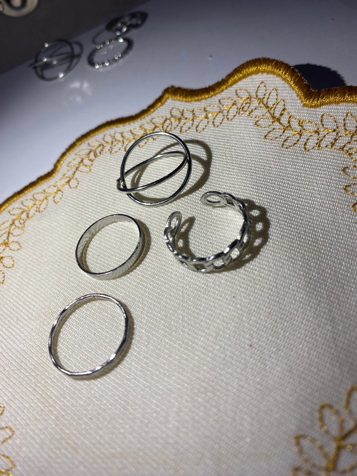 SIFIR & ÇELİK | Zincir ve Çapraz Tasarımlı 4'lü Yüzük Seti - Görsel 3