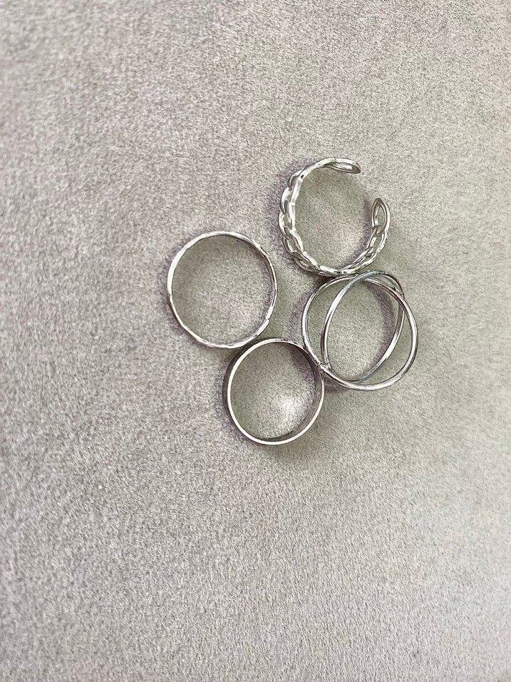 SIFIR & ÇELİK | Zincir ve Çapraz Tasarımlı 4'lü Yüzük Seti - Görsel 2