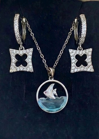 Çelik küpe&kolye seti - Görsel 3