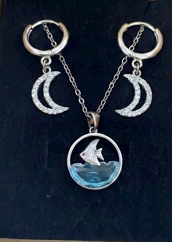 Çelik küpe&kolye seti - Görsel 12