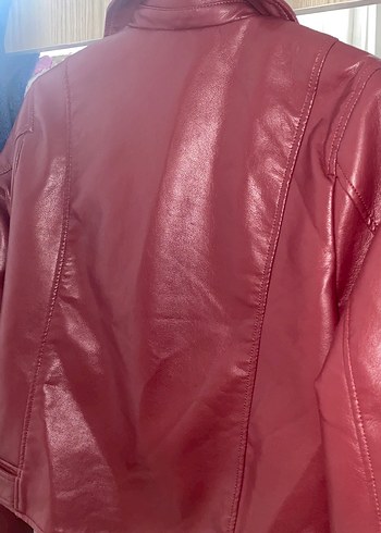 Kadın Bordo Deri Ceket - Görsel 3