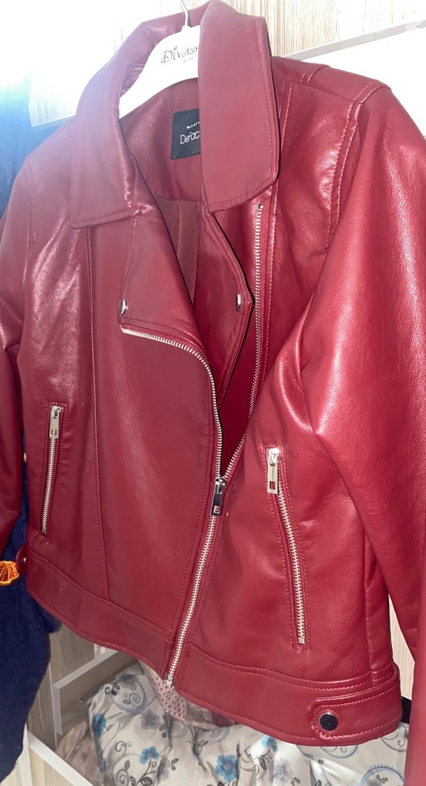 Kadın Bordo Deri Ceket - Görsel 2