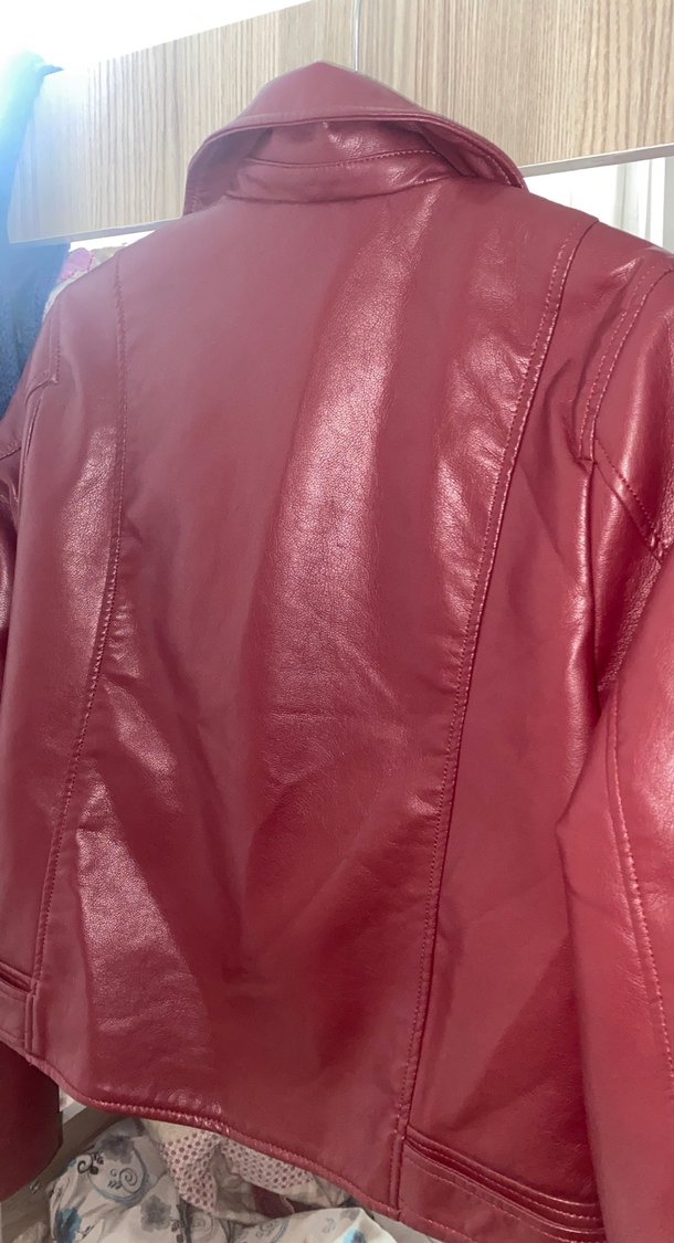 Kadın Bordo Deri Ceket - Görsel 3
