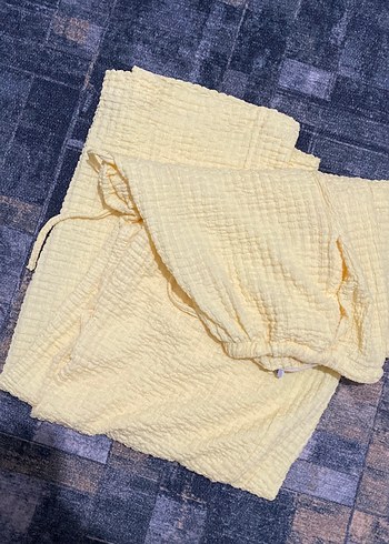 Sarı Midi Keten Bol Kesim Kadın Pantolon - Görsel 2