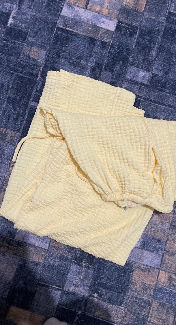 Sarı Midi Keten Bol Kesim Kadın Pantolon - Görsel 2