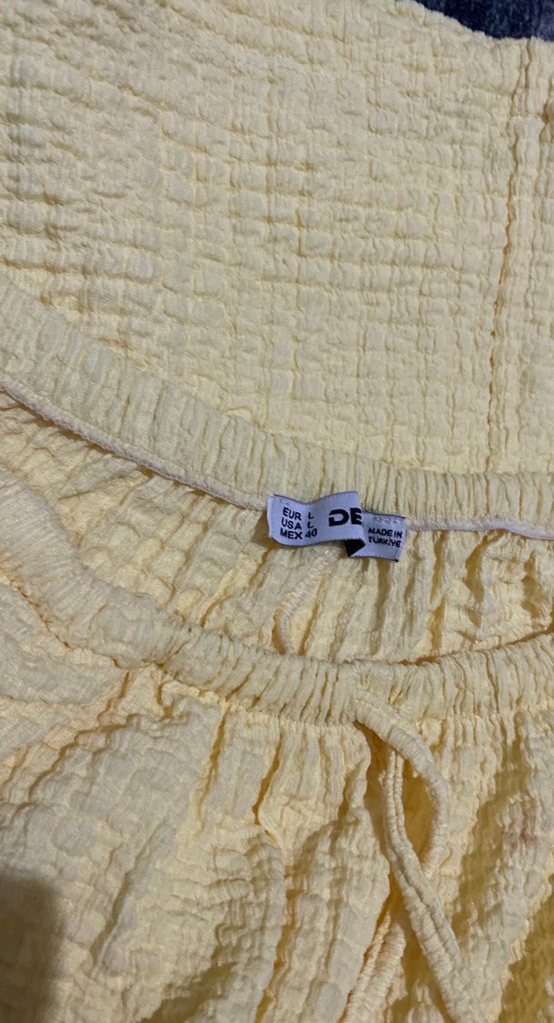 Sarı Midi Keten Bol Kesim Kadın Pantolon - Görsel 3