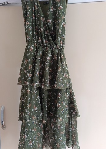 Yeşil Çiçekli Uzun Bohem Elbise - Görsel 2