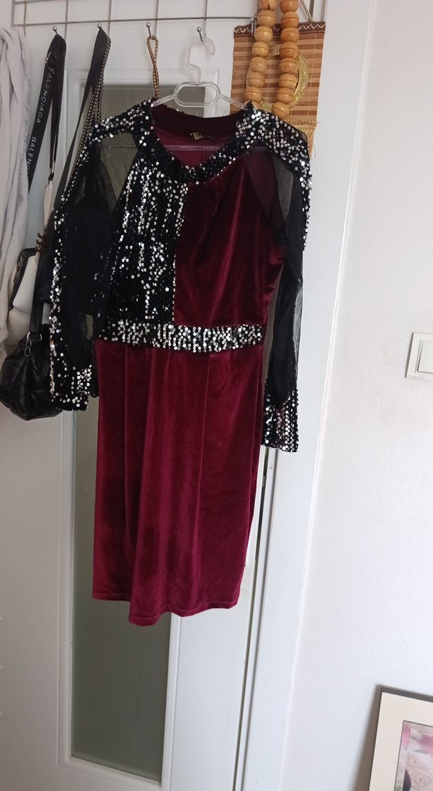 Bordo Uzun Kadın Gotik Abiye Elbise - Görsel 3