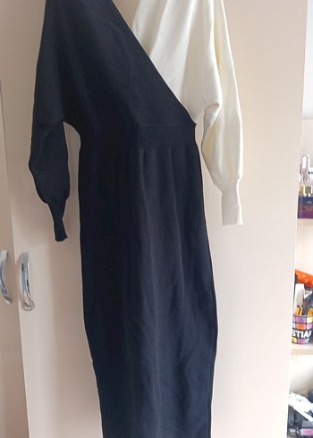 Drapeli V Yaka Uzun Kollu Kadın Elbise - Görsel 3