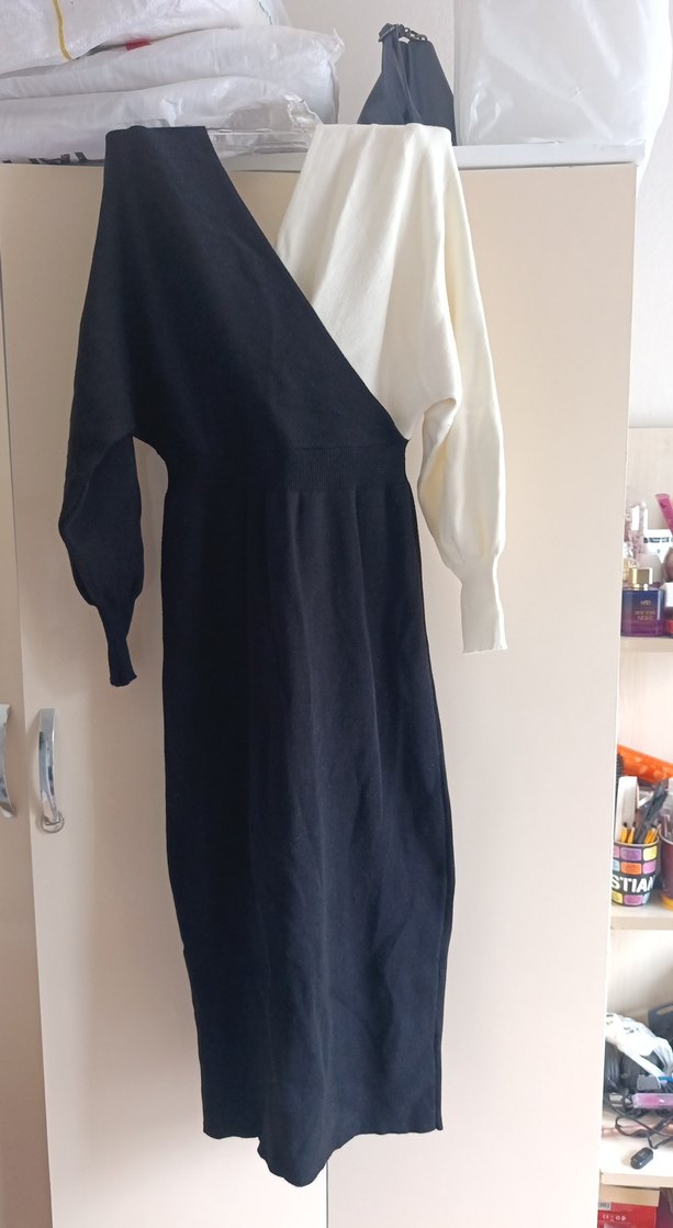 Drapeli V Yaka Uzun Kollu Kadın Elbise - Görsel 2