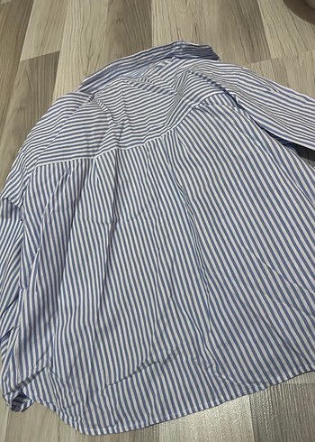 Uzun Kollu Mavi Çizgili Pamuklu Gömlek - Görsel 3