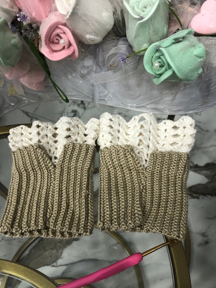 Dantel Detaylı Bohem Örgü Eldiven - Görsel 4