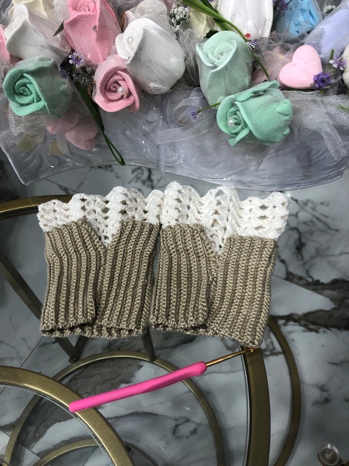 Dantel Detaylı Bohem Örgü Eldiven - Görsel 5
