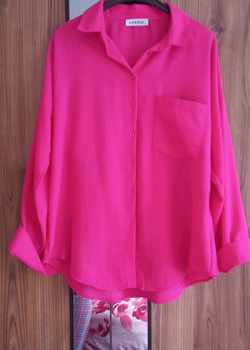 Pembe Düğmeli Kadın Gömlek - Görsel 2