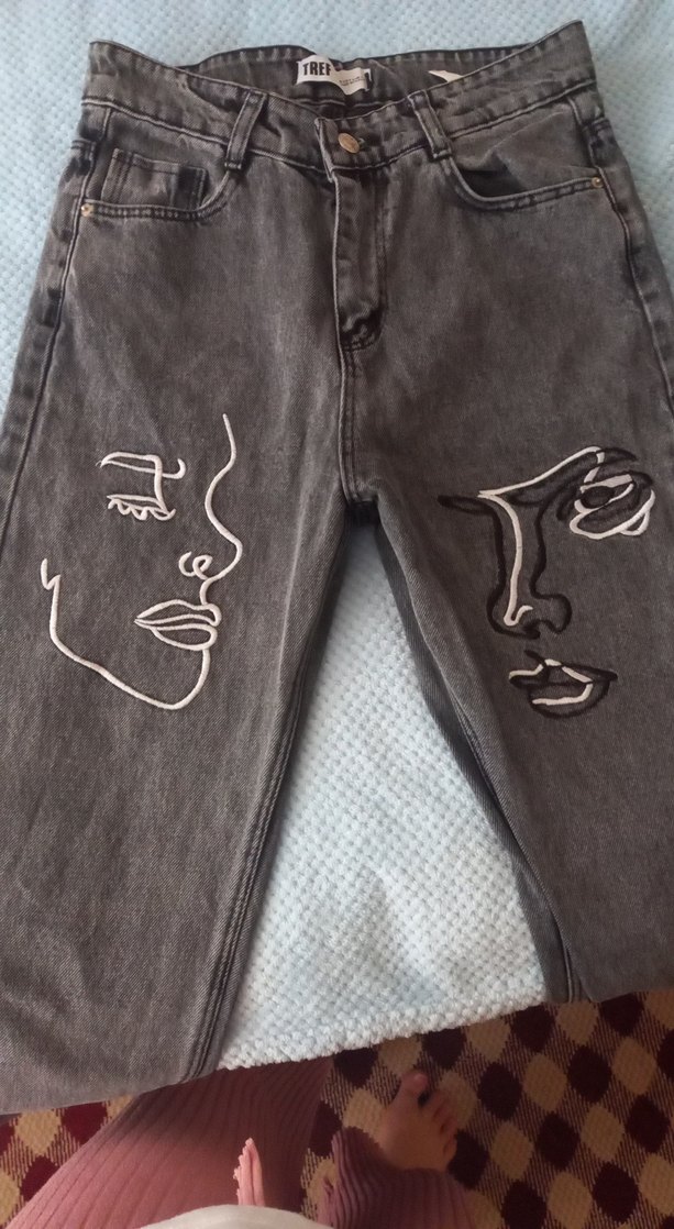 Gri Baskılı Salaş Midi Kadın Kot Pantolon - Görsel 2