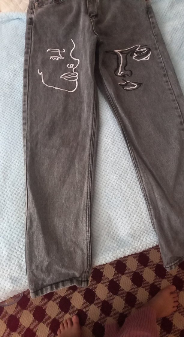 Gri Baskılı Salaş Midi Kadın Kot Pantolon - Görsel 4