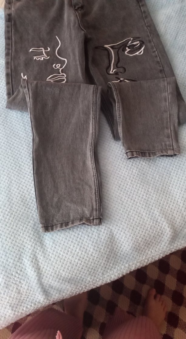 Gri Baskılı Salaş Midi Kadın Kot Pantolon - Görsel 5