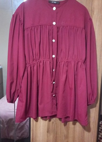 Düğmeli Bordo tunik - Görsel 3
