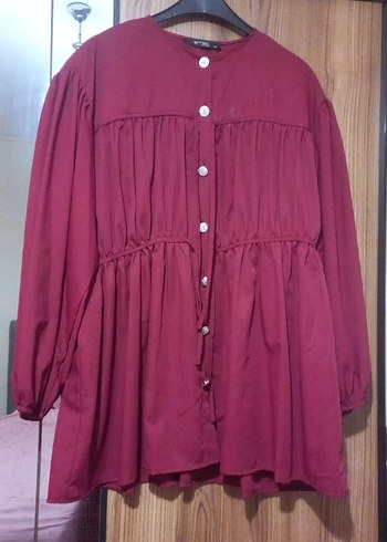 Düğmeli Bordo tunik - Görsel 4