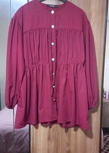 Düğmeli Bordo tunik - Görsel 2