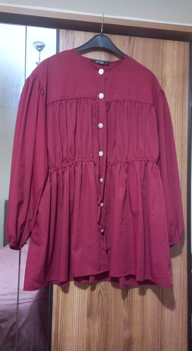 Düğmeli Bordo tunik - Görsel 4
