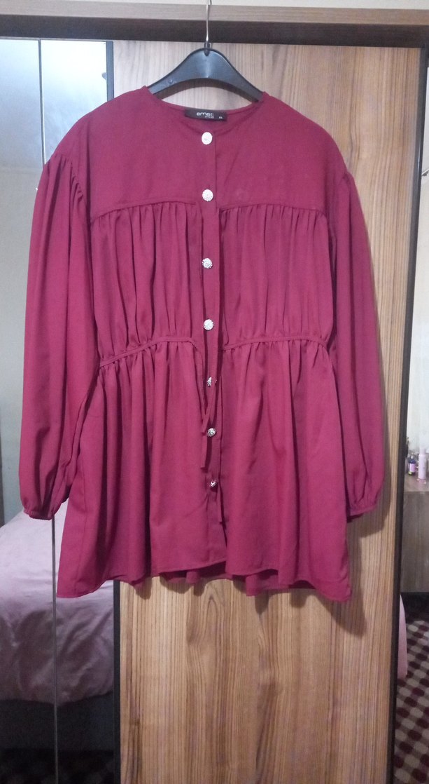 Düğmeli Bordo tunik - Görsel 2