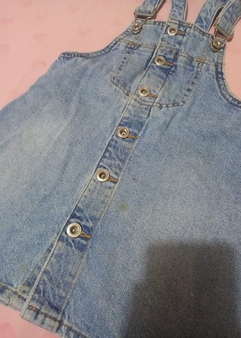 Kız Çocuk Mavi Denim Askılı Elbise - Görsel 3
