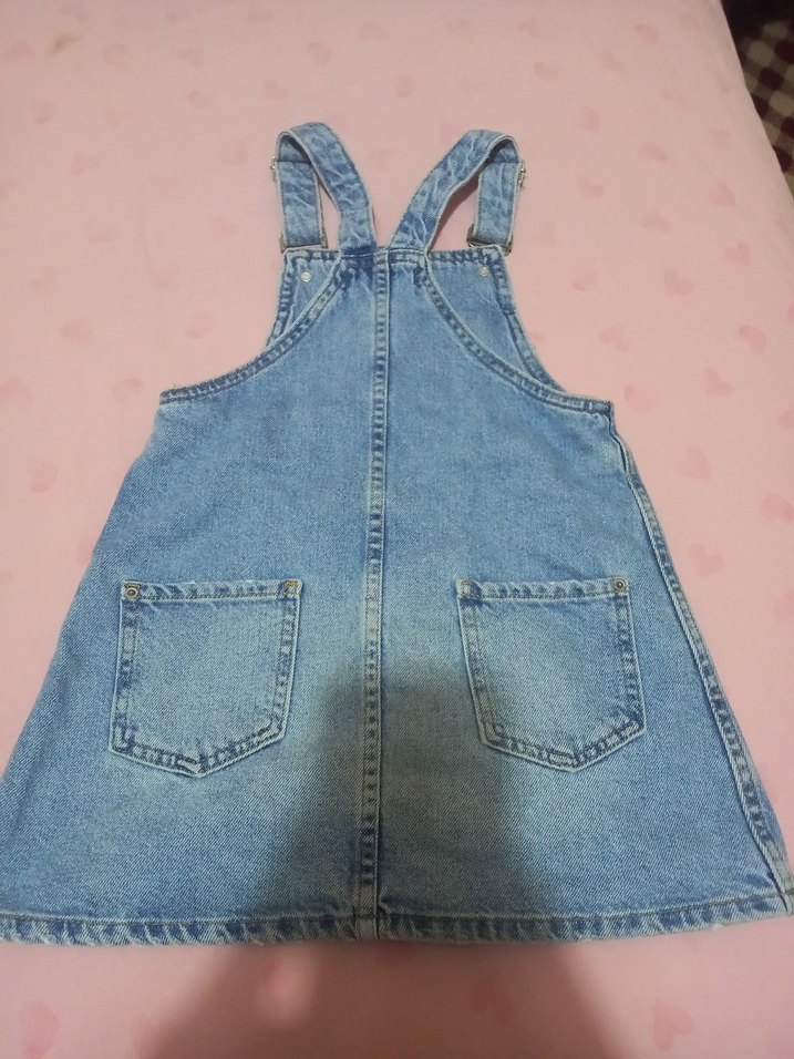 Kız Çocuk Mavi Denim Askılı Elbise - Görsel 2